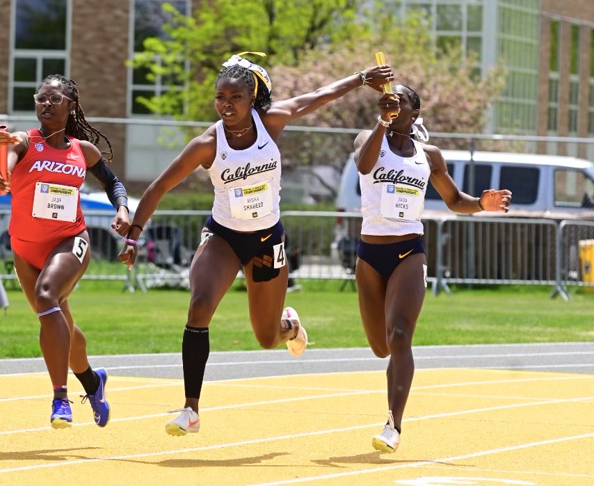 Women’s 4x100m | The quartet of Jada Hicks, Aysha Shaheed, Ryan Lacefield and Asjah Atkinson combine for a heat-winning time of 44.56, moving into a tie for 8th-fastest in program history! #GoBears🐻