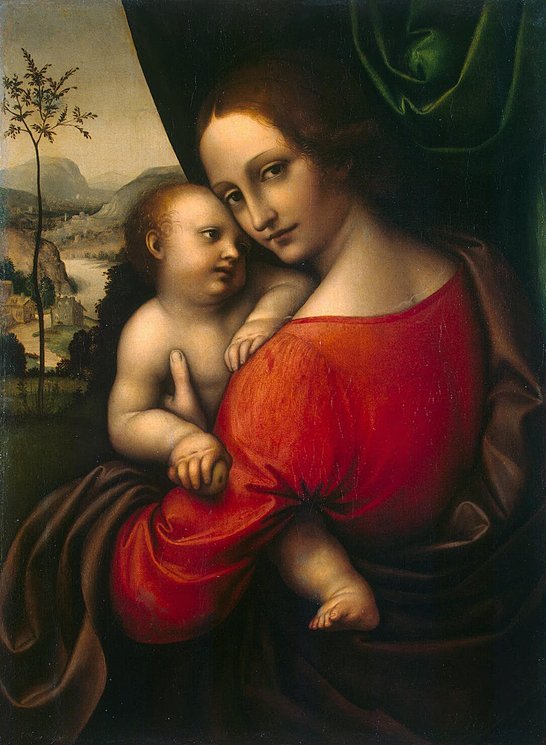 Madonna z Dzieciątkiem 1520r. 54x40cm Giampietrino Autor, to uczeń #Vinci, co widać choćby po technice sfumato (fumo z j.włoskiego -dym) , która charakteryzuje się miękkością i brakiem zdefiniowanych linii. Ta technika nadaje malarstwo eteryczny i tajemniczy wygląd. Ermitaż