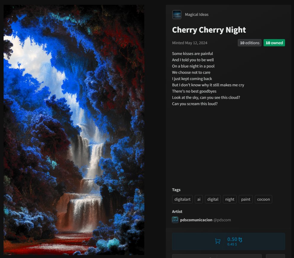 💙❤️🌕 Cherry Cherry Night
#TezosNFTs #tezoscommunity 

objkt.com/tokens/KT1X2ai…