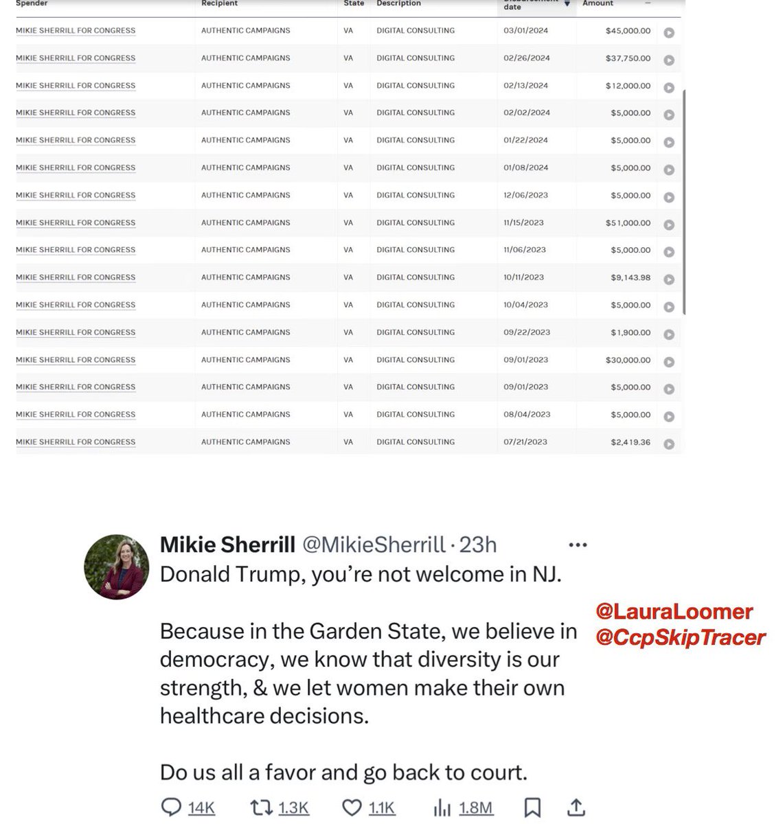 EXCLUSIVE: 🚨New Jersey Democrat Congresswoman @MikieSherrill, who told President Trump to “go back to court” in New York City (where he’s on trial under Judge Merchan) yesterday while he was having a MASSIVE rally in Wildwood, New Jersey, is a CLIENT of Judge Merchan’s…