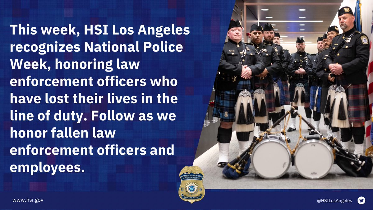 Join us as #HSI Los Angeles recognizes #PoliceWeek this week honoring #LawEnforcement officers that have made the ultimate sacrifice for our country and our communities #Respect #Honor #Remember