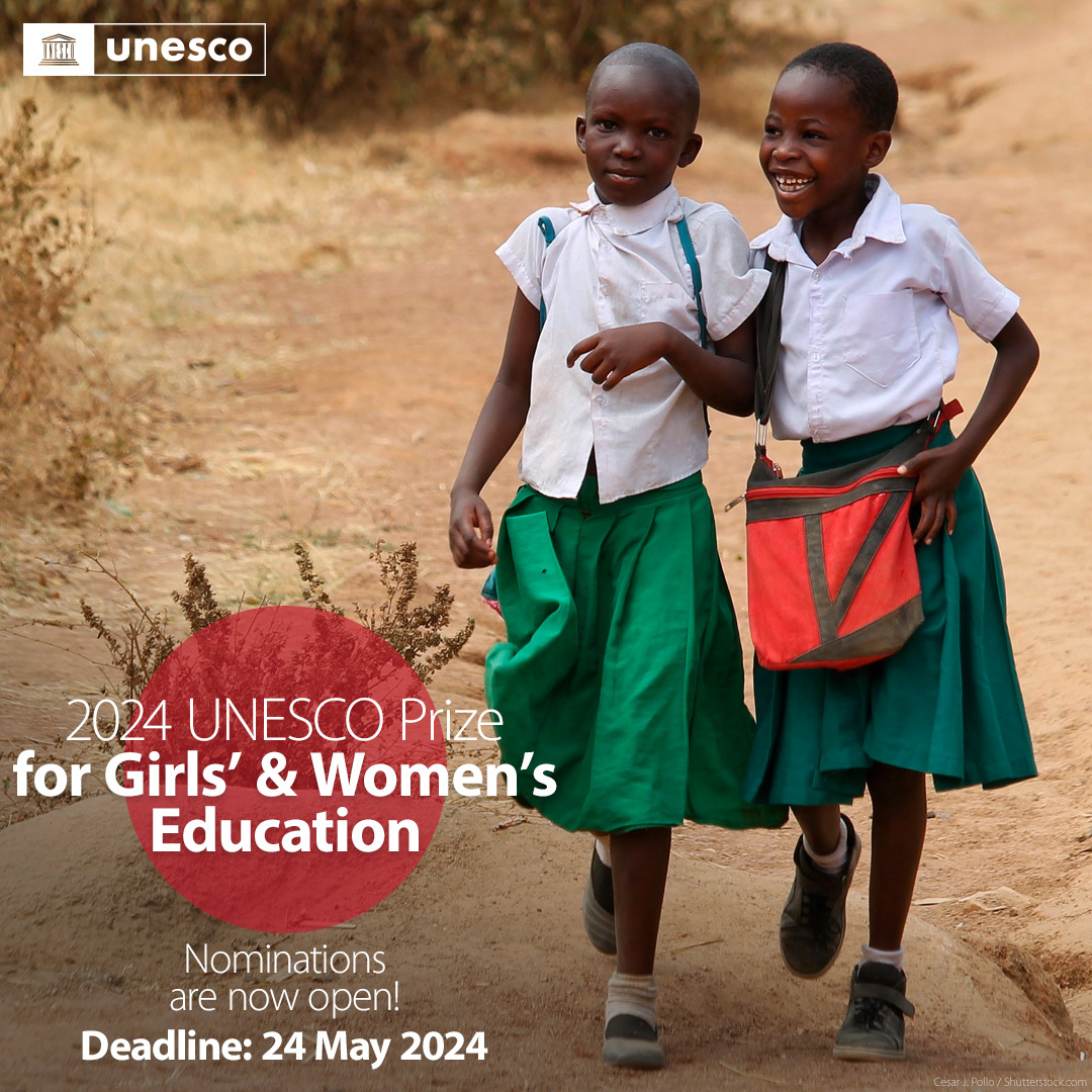🟣 Call for girls’ & women’s education champions:📚 2024 @UNESCO Prize for Girls’ & Women’s Education is now open for nominations. 🗓️Deadline 24 May! Find out more: unesco.org/en/articles/un… #HerEducationOurFuture @NishaIndica