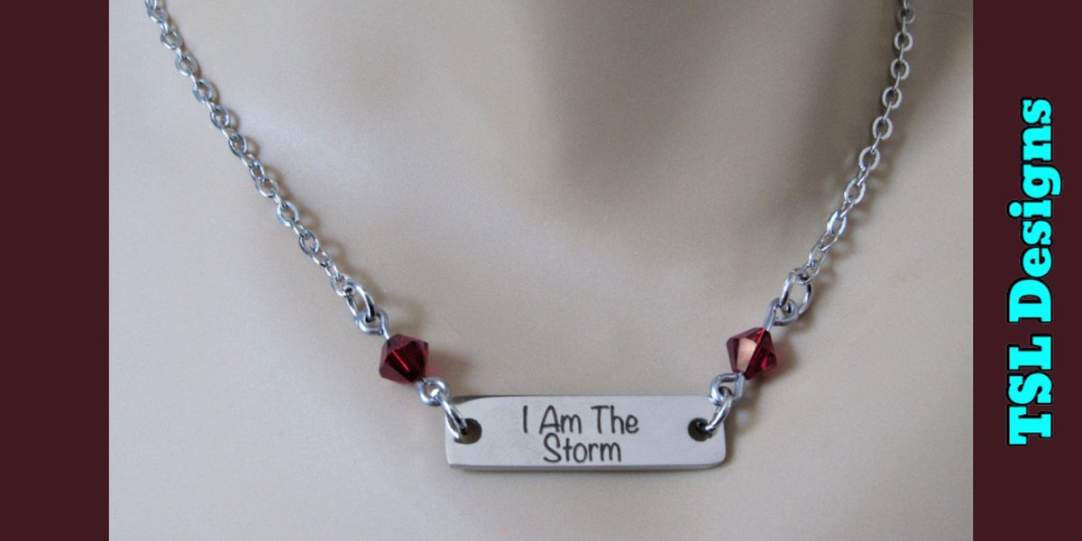 I Am The Storm Laser Engraved Bar Necklace with Birthstone Crystals buff.ly/3DsIrjW #necklace #iamthestorm #barnecklace #handmade #jewelry #handcrafted #shopsmall #etsy #etsyhandmade #etsyjewelry