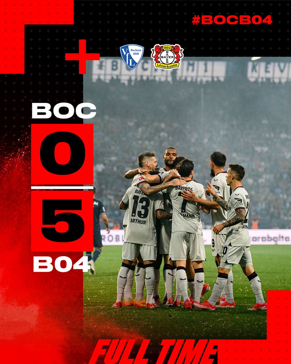 𝗙𝗨𝗟𝗟 𝗧𝗜𝗠𝗘 ⏸️

ANOTHER HUGE WIN! 🖐️

90+4' | 0-5 | #BOCB04 | #Bayer04 #Werkself