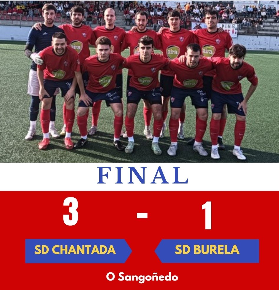 sdchantada's tweet photo. Día de #EseDé
Importante triunfo da #SDChantada contra a @BurelaSd que nos fai depender de nós mesmos na última xornada para xogar a fase de ascenso
Imos, equipo ♥️💪
⚽ En propia
⚽ Joserra
⚽ Michi
#fútbolnocorazón #MerceEterna #AbelAlexsempreconnos https://t.co/tyReKxdZsi
