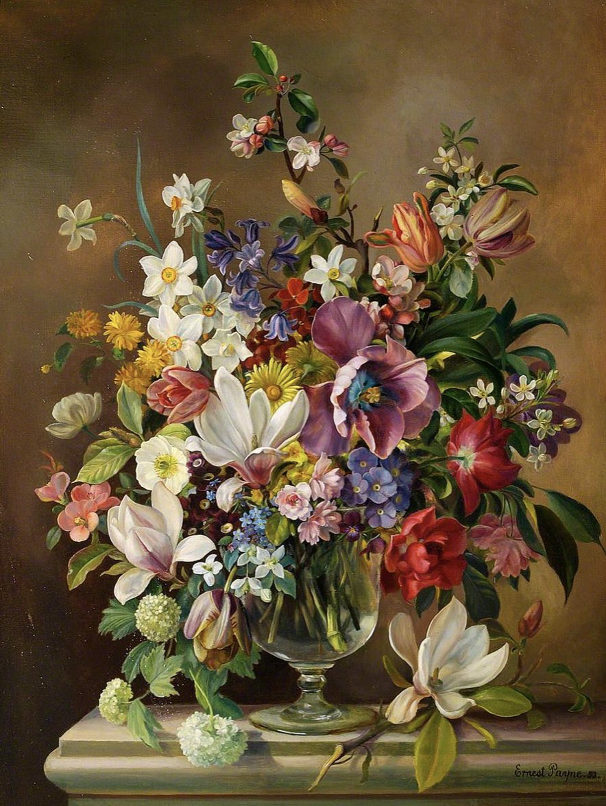 “A Vase of Spring Flowers 1963” 💜🌸 🎨 © Ernest Payne (1903-1994)