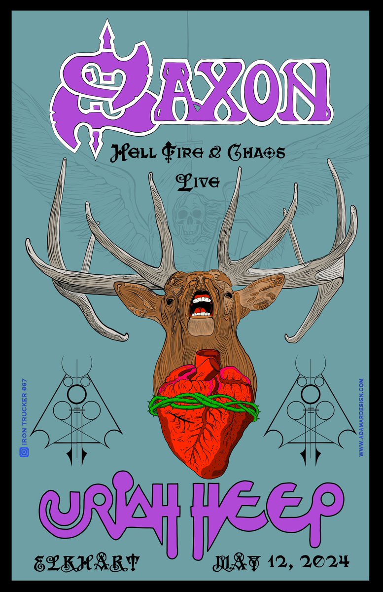 IronTrucker667's tweet photo. Does #Elkhart know how to rock? I will find out tonight!!! Made a poster to commemorate my first #Saxon concert in #Indiana #AdamarDesign #WarriorsOfTheRoad #StallionsOfTheHighway
#NeedForSpeed
#Crusaders4Life #Poster #Art #UriahHeep https://t.co/xl4u04uyhT