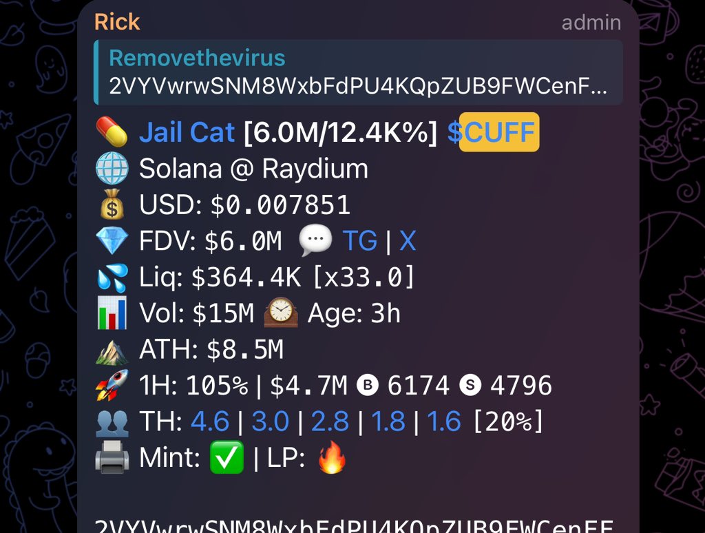$CUFF @Catolicc with the second cook of the day in the inner circle ⭕️ big size play 3.5m mc > 9.5 mc ath (3x) +267 $SOL / $38,000 USD