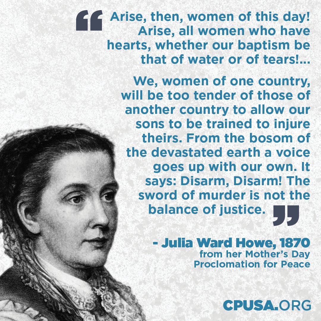 Did you know Mother's Day started as a peace campaign? Here is the original plea for Mother's Day by Julia Ward Howe. Now, mothers in Gaza, the West Bank and around the world fight for an end to needless slaughter.