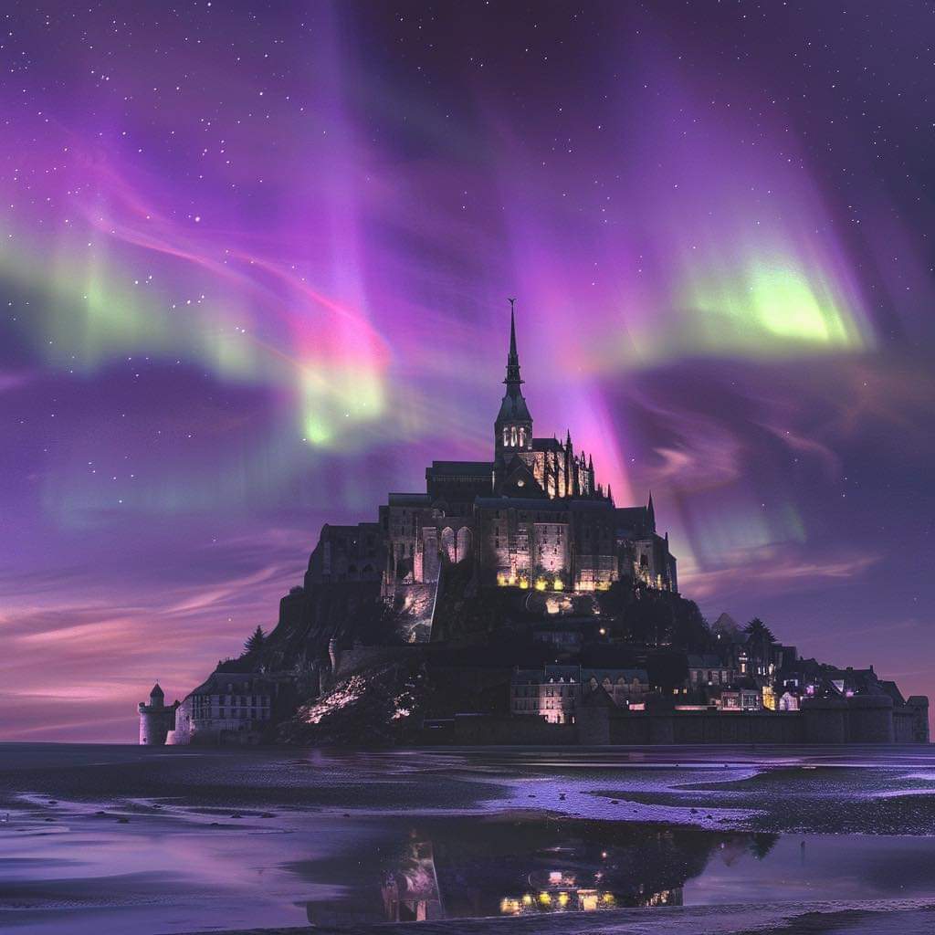 FRANCE The Northern Lights at Mont St. Michel.