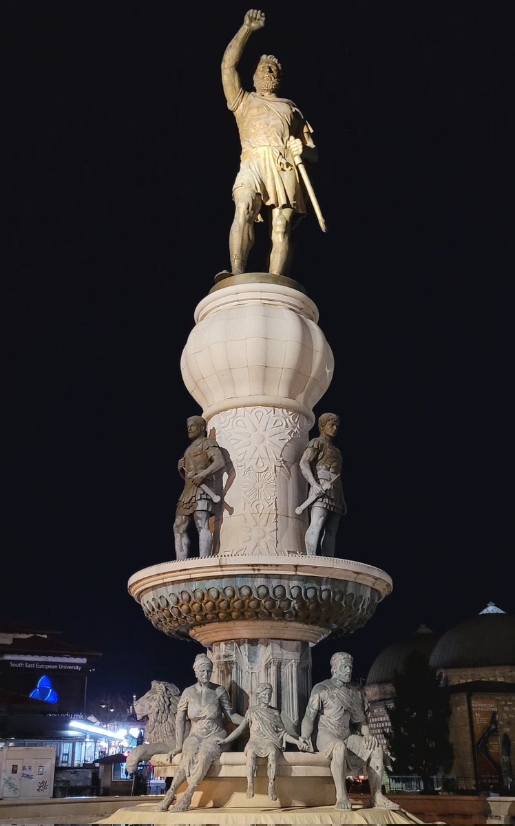 Statue of Alexander the Great in the center of Skopje. 

The statue of his father Philip II and Alexander are looking at each other from different points on the banks of the Vardar River, which passes through the middle of the city.

The most important figures of #Macedonian