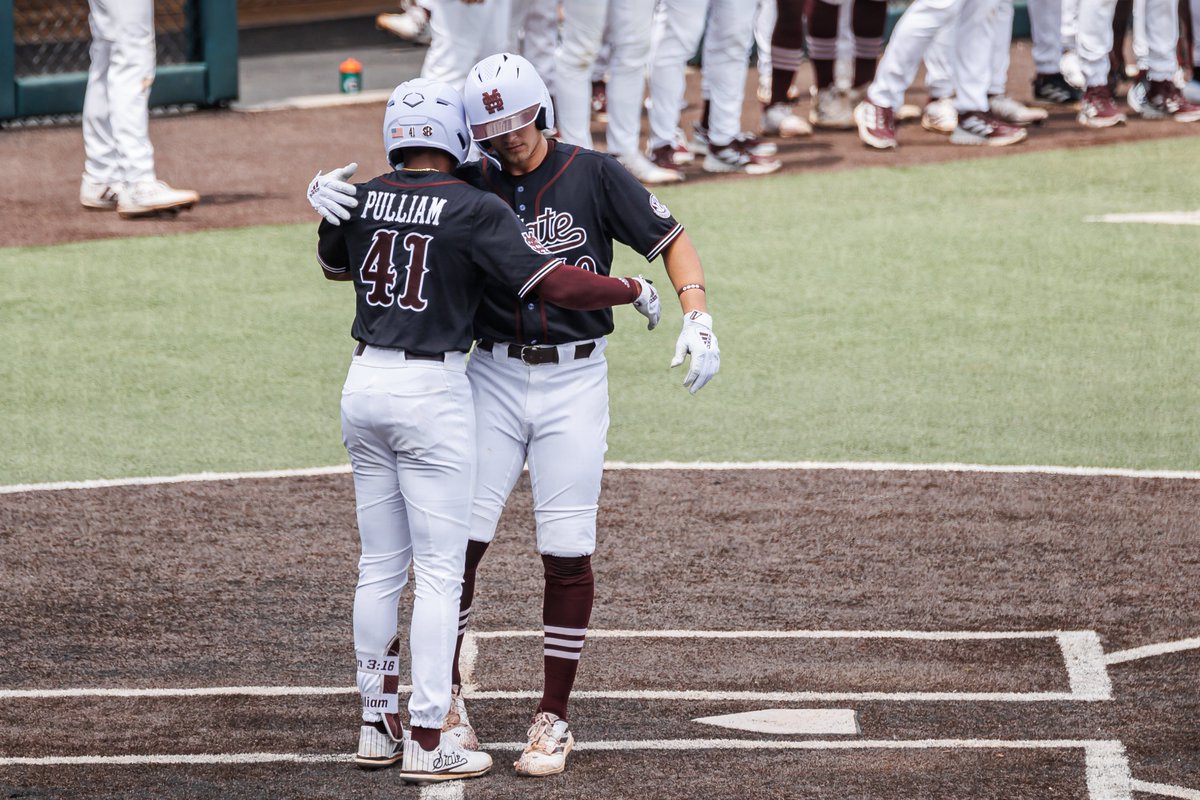 Mid 2 | #14 Mississippi State 5, #5 Arkansas 0 Dawgs hit two homers in the top of the second on homers by Ethan Pulliam and Joe Powell. #HailState🐶