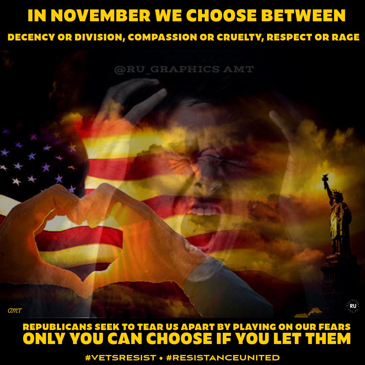 #ResistanceUnited Rep can’t win on policy & or helping🇺🇸ppl, all they have fear especially for white ppl Fear of immigrants Fear of non-Christians Fear of minorities taking your jobs Name 1 way fear,division, cruelty or rage helped you? Cntrl by fear or a better life You choose