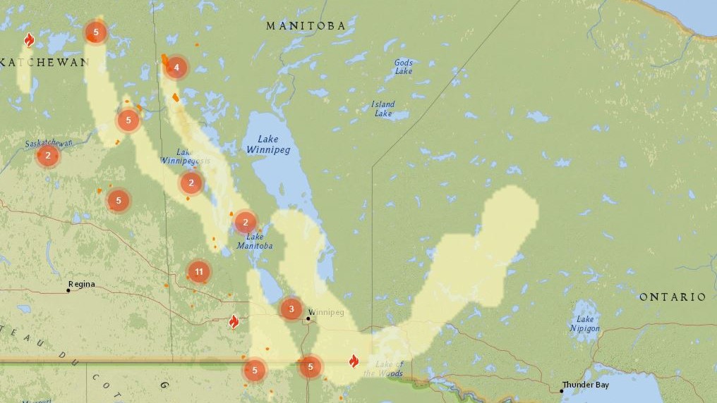 Parts of Northwestern #Ontario are being impacted by #smoke from active #WildlandFires in the prairie provinces. Visit FireSmoke.ca to access current and forecasted smoke conditions. If you are concerned about health impacts of smoke, contact Telehealth Ontario at 811.