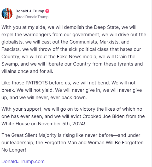 #USDemocracy, #DemVoice1, #DemsUnited It does not matter if it wrote/said these words or not! It has posted them on its account, on its BS media site, so they belong to it. They become its words! As usual, they are a self-promoting load of bollocks!🤦‍♂️🙄 Whoever did write it (I…