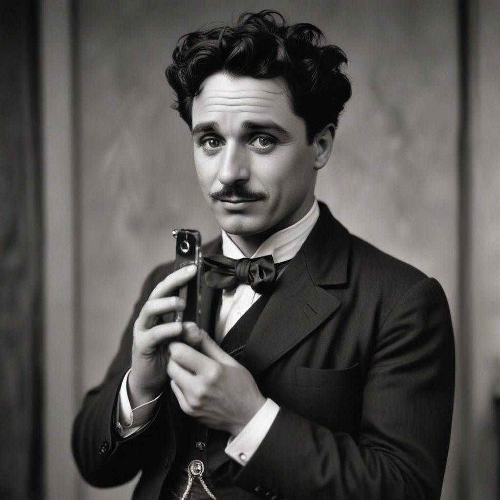 Rare image de Charlie Chaplin alias Charlot utilisant un IPhone durant le tournage de « Les temps modernes » en 1936 !Un étonnant film,satire de la Société Industrielle de l’époque , et qui avait déjà anticipé la création du téléphone mobile ! (Bon je délire un peu mais why not)