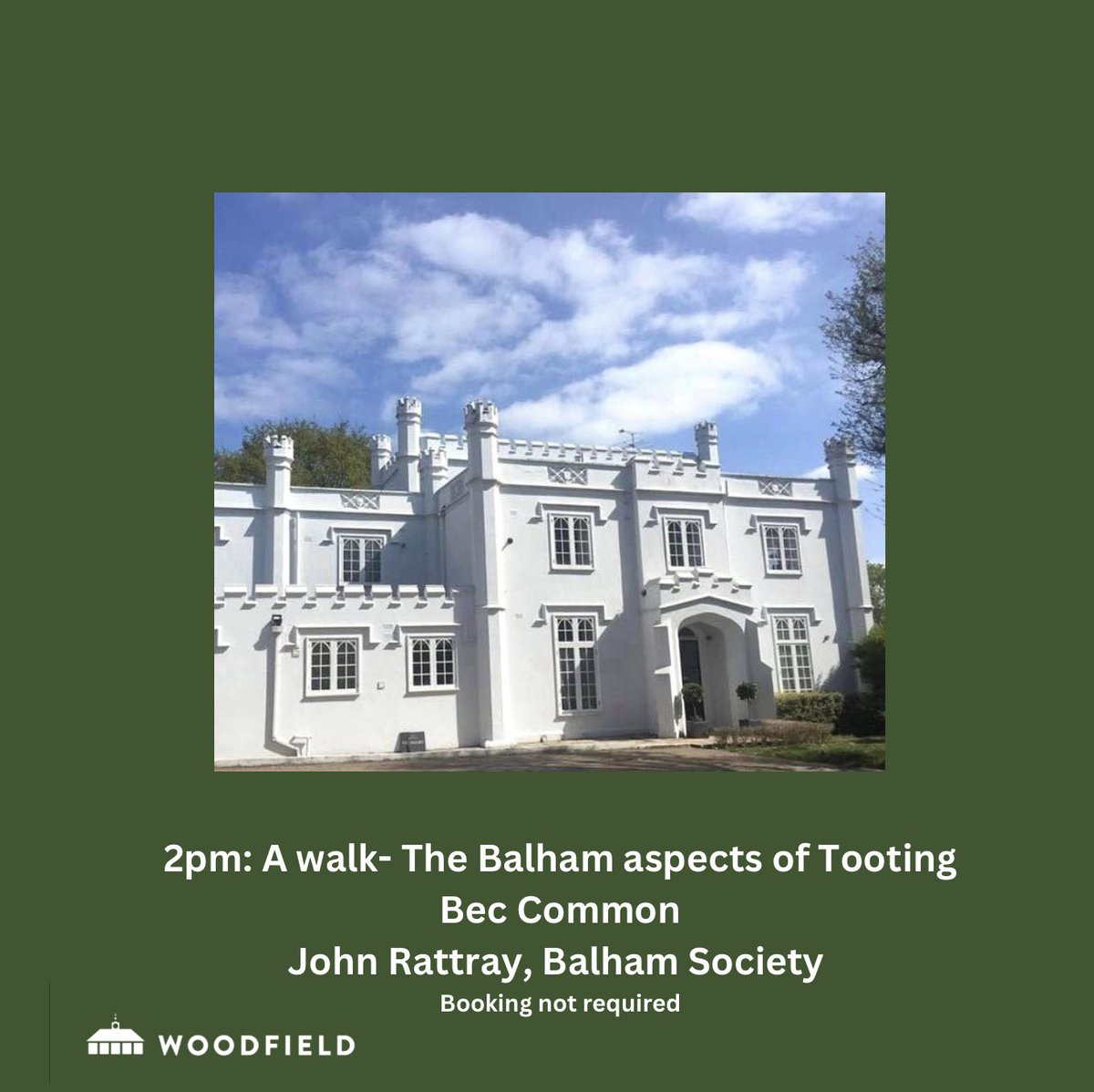 Guided Walk with John Rattray, The Balham aspects of Tooting Bec Common, at The Woodfield Pavilion Heritage Day 1st June 2024 at 2pm The Pavilion is situated on the edge of Tooting Bec Common and accessible from the 'triangle field' or 16A Abbotswood Road, SW16 1AP
