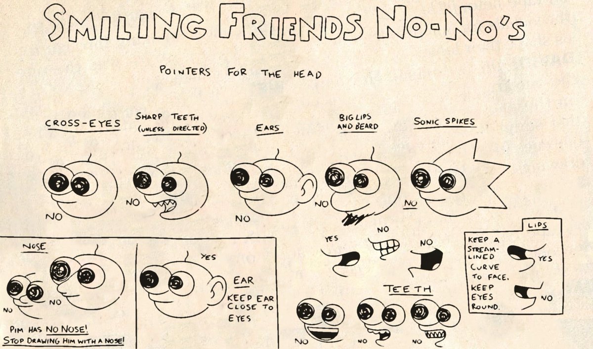 Found this online somewhere From the Smiling Friends early style guide, circa 1990