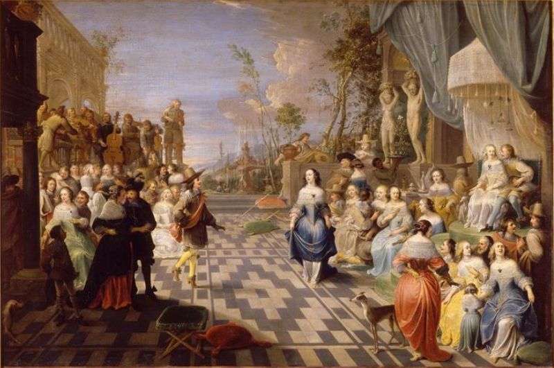 Hieronymus Janssens (1624 - 1693) was a Flemish genre painter. Ball on the terrace of a palace sometimes called Ball at the court of John of Austria_