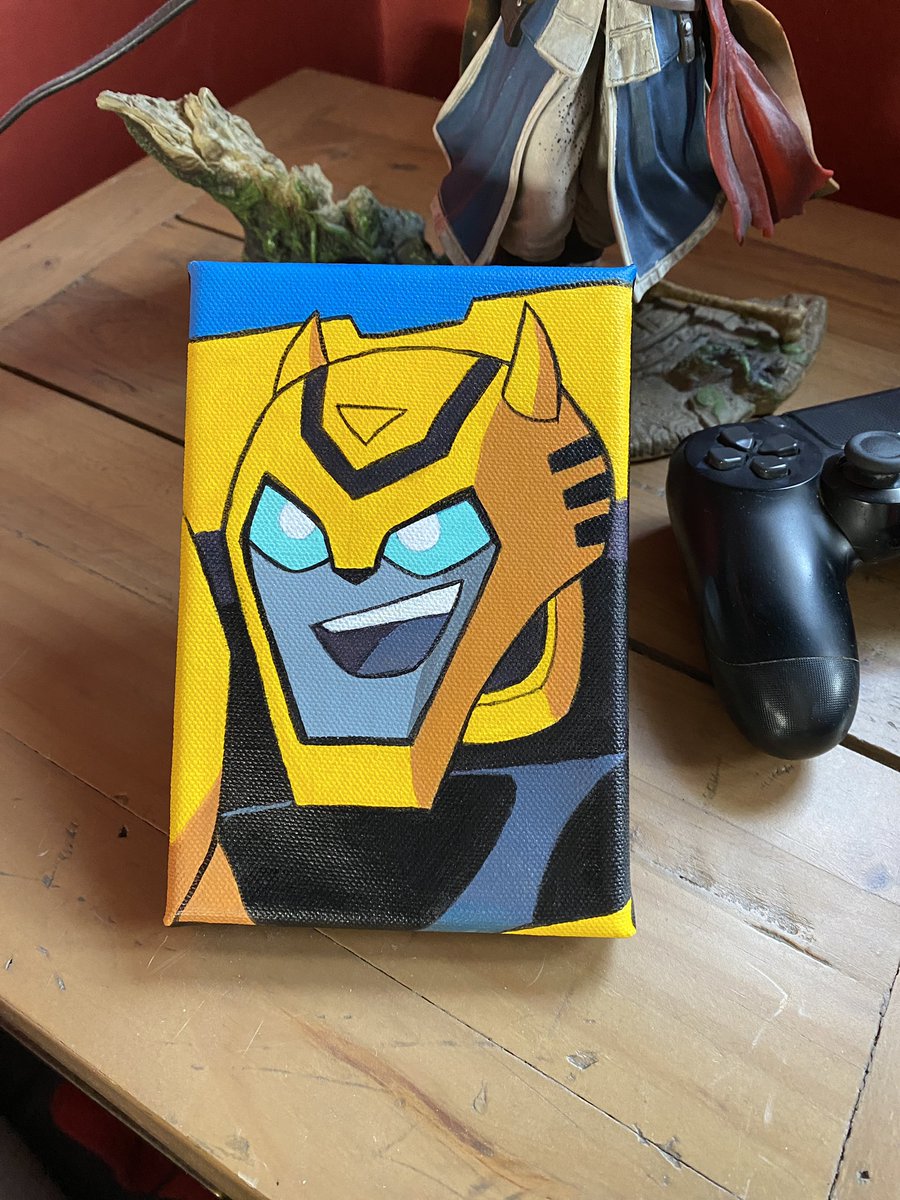 Bumblebee on canvas with acrylic paint. For my table at this month’s MCM convention.

Love how he turned out. Must resist buying shitloads more canvases tho.

-

Transformers Animated Bee.