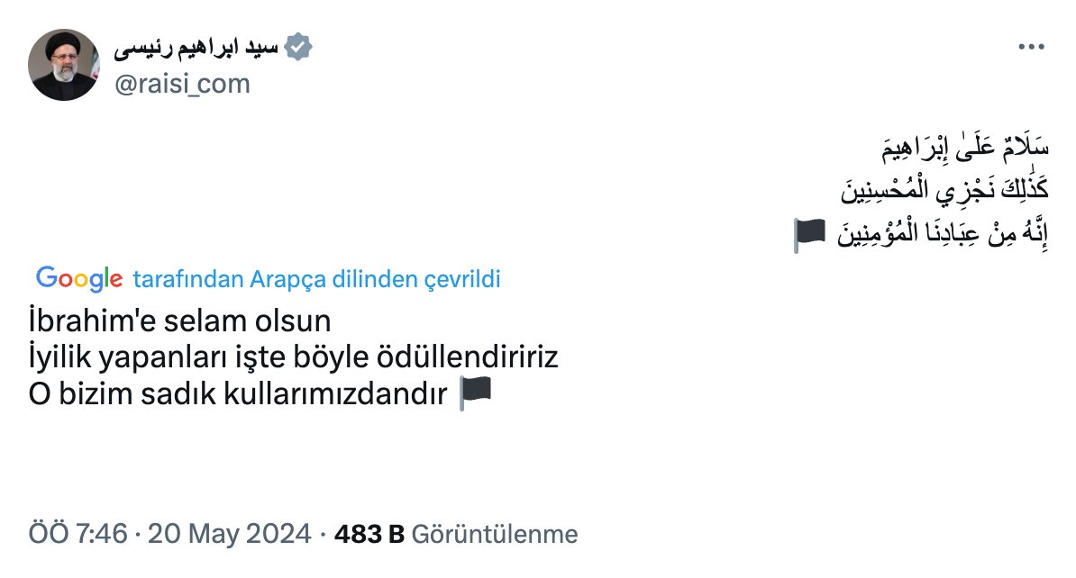 Helikopter kazasında hayatını kaybeden İran Cumhurbaşkanı Reisi'nin resmi X hesabında, ölüm ilanından kısa bir süre sonra yapılan paylaşım dikkat çekti.