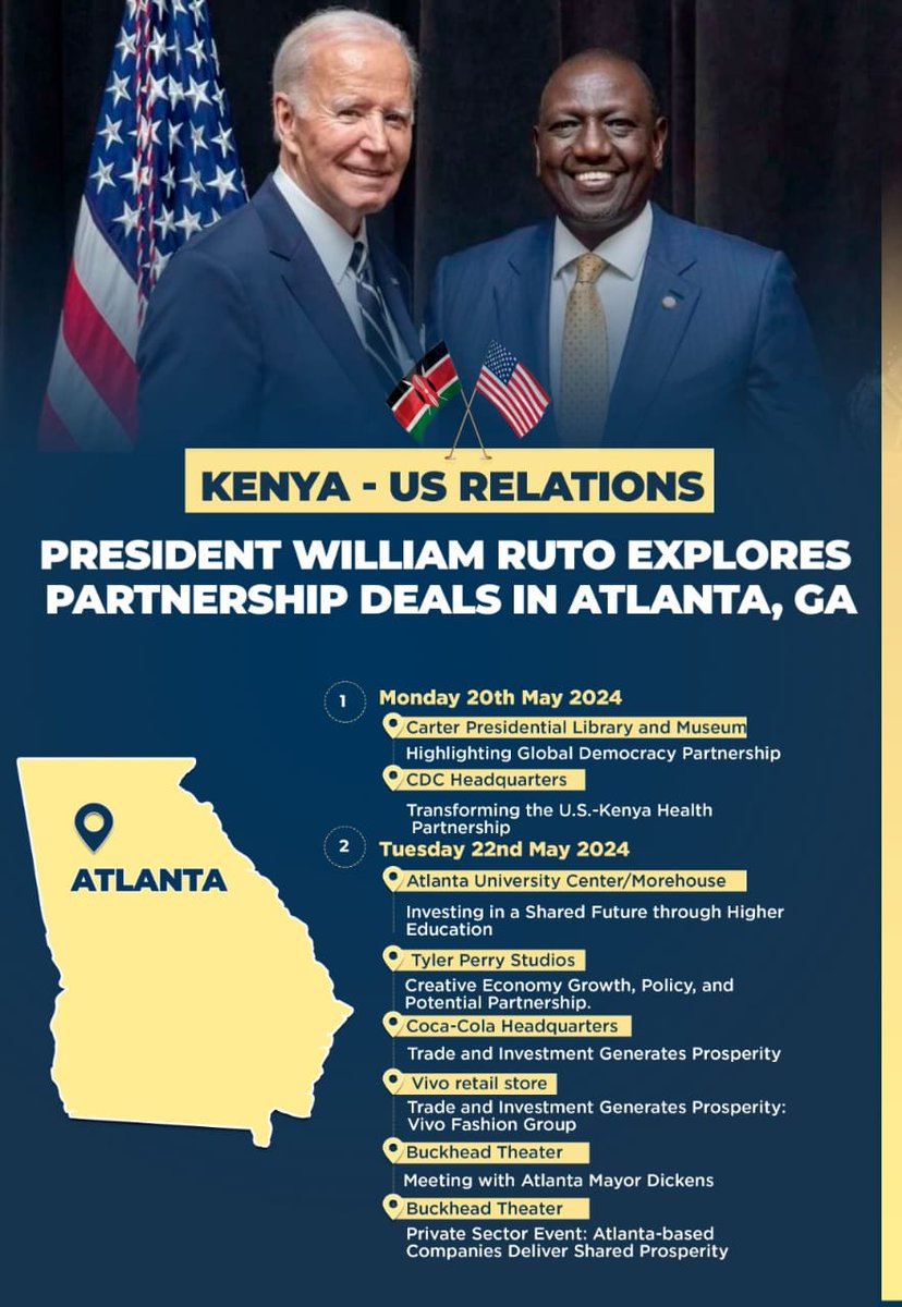 President William Ruto's @WilliamsRuto trip to the US is expected to result in major partnerships and investments for Kenya in the areas of health care, manufacturing, the creative economy, and technology. #KenyaUSvisit