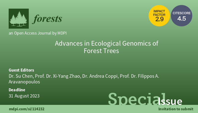 🌲#Forests Congratulations to Dr. Su Chen, Prof. Dr. Xi-Yang Zhao, Dr. Andrea Coppi and Prof. Dr. Filippos A. Aravanopoulos. The Special Issue 'Advances in Ecological #Genomics of #Forest #Trees' has published 5 articles. What a great success! 🔗mdpi.com/journal/forest… #ecology