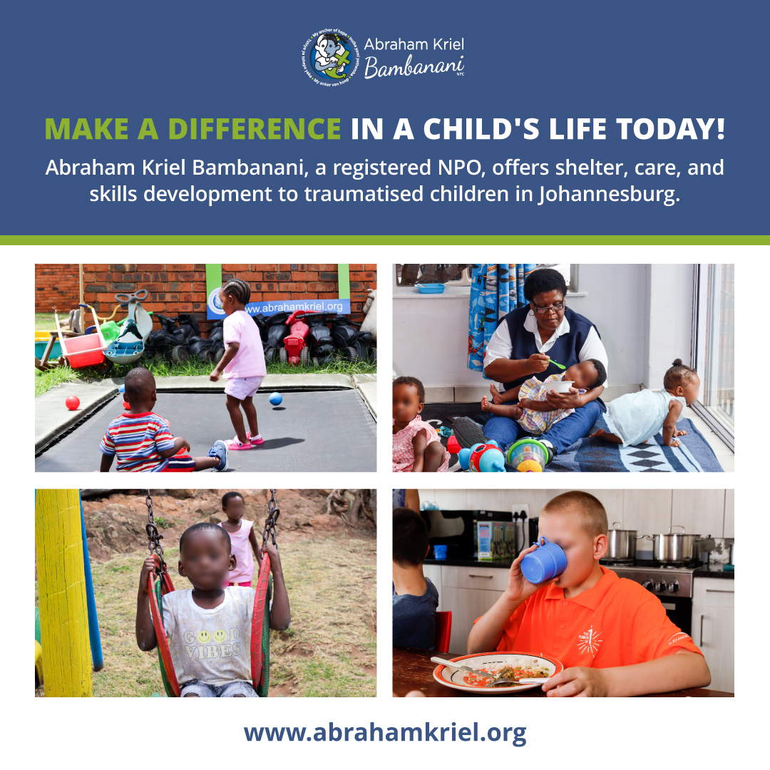 🌟 Help change lives! Abraham Kriel Bambanani NPO shelters, cares for, and develops skills for traumatised children in Johannesburg. 

Your donation makes a difference. Visit abrahamkriel.org/how-can-you-he… to donate or learn more. 🌈 

#AbrahamKrielBambanani #MakeADifference