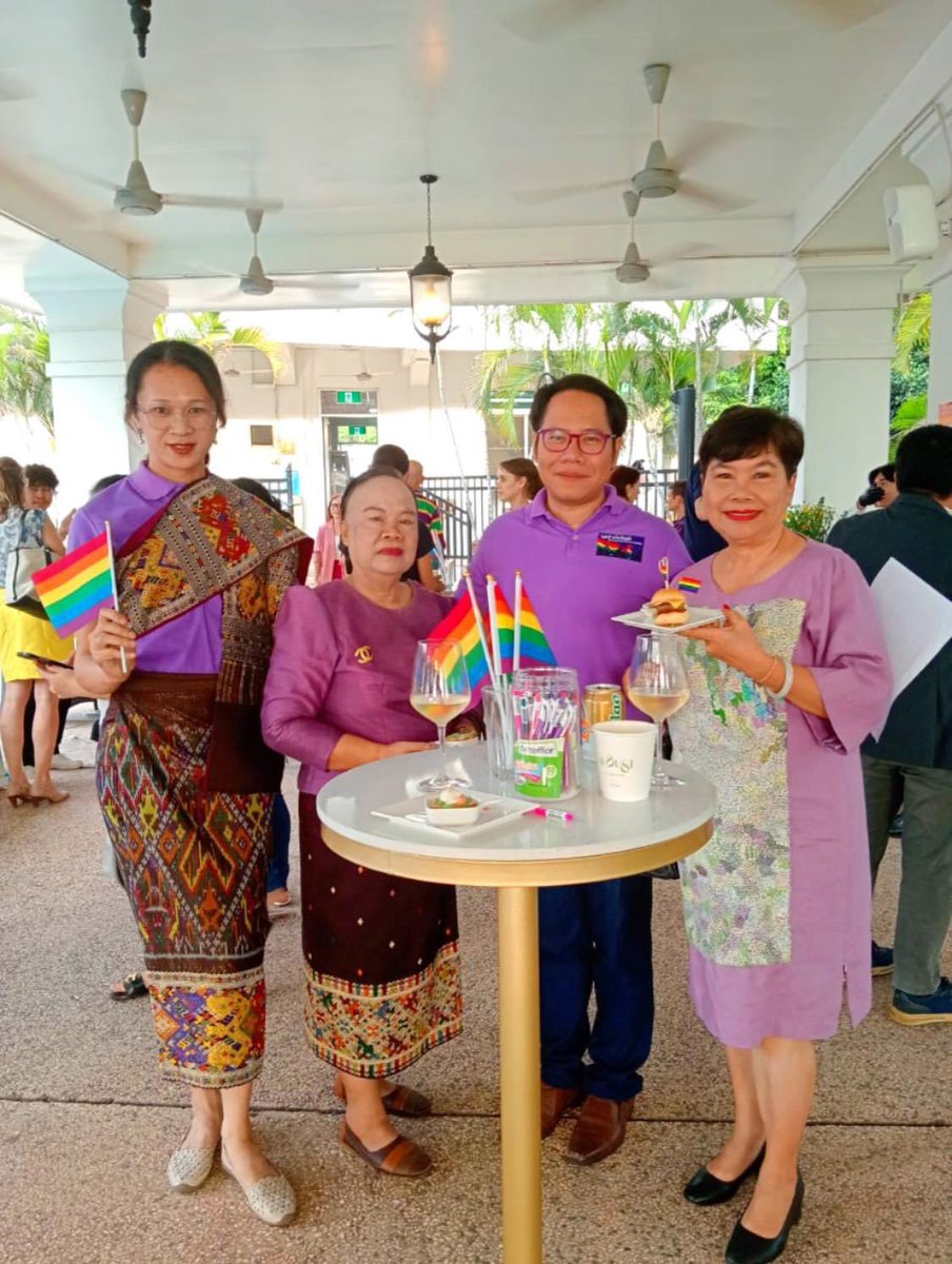 Some of my most favorite photos of the @may17org 2024 event is to see dear Ambassador @MelBarlowFCDO of @UKinLaos shows her support by wearing our shirt 👚🙏💐🤗💜 Madame Inthana Bouphasavanh - The Champion of Women Rights in Laos wears purple shirt 👚🙏💐🤗💜 Madame Minavanh