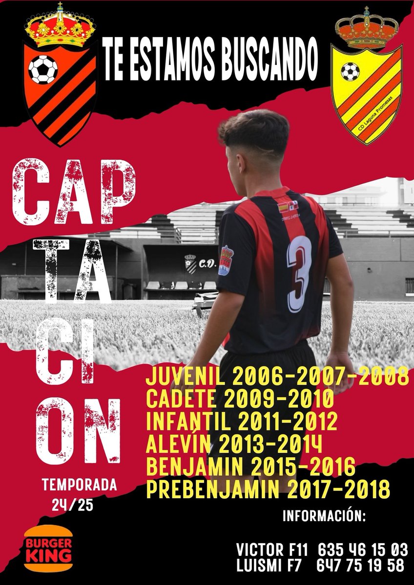 📢 CAPTACIÓN TE ESTAMOS BUSCANDO 🔴⚫ Martes 21 Infantiles 17:00 Cadetes 19:30 Juveniles 21:00 Jueves Infantiles 17:30 Cadetes 19:00 Juveniles 20:30 Te esperamos!!