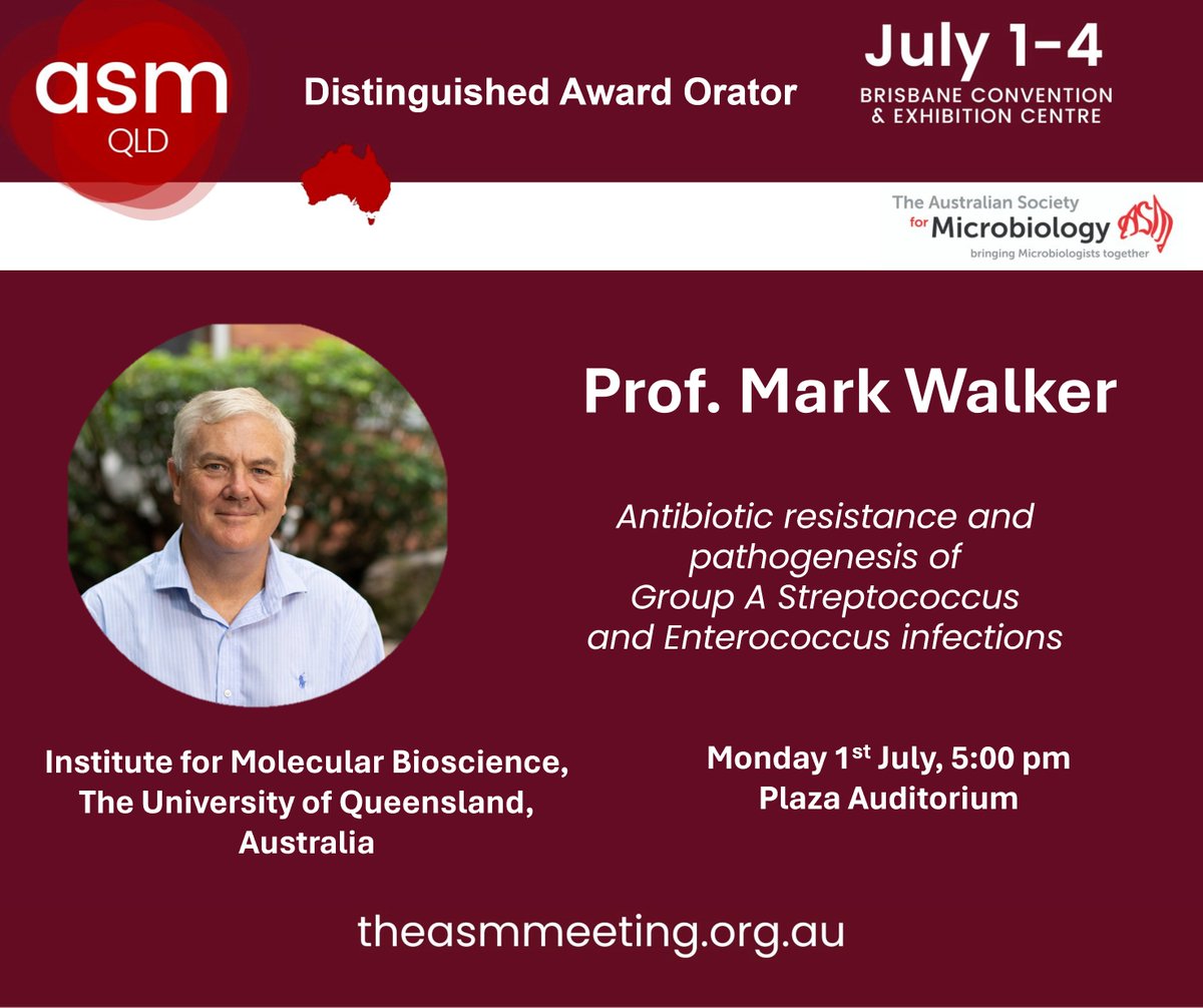 We’re proud to welcome #ASM2024 Distinguished Award Orator, Professor Mark Walker from the University of Queensland! Join us in the Plaza Auditorium at 5:00pm to hear about his work on the development of a new Group A Streptococcus vaccine.