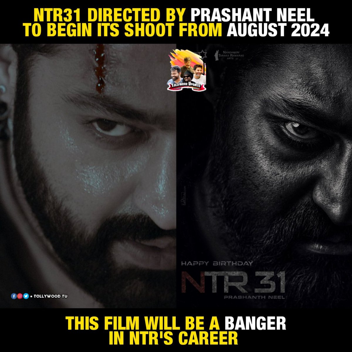 #NTR31 - #JrNTR - #PrashantNeel film begins in August 2024. #MythriMovieMakers