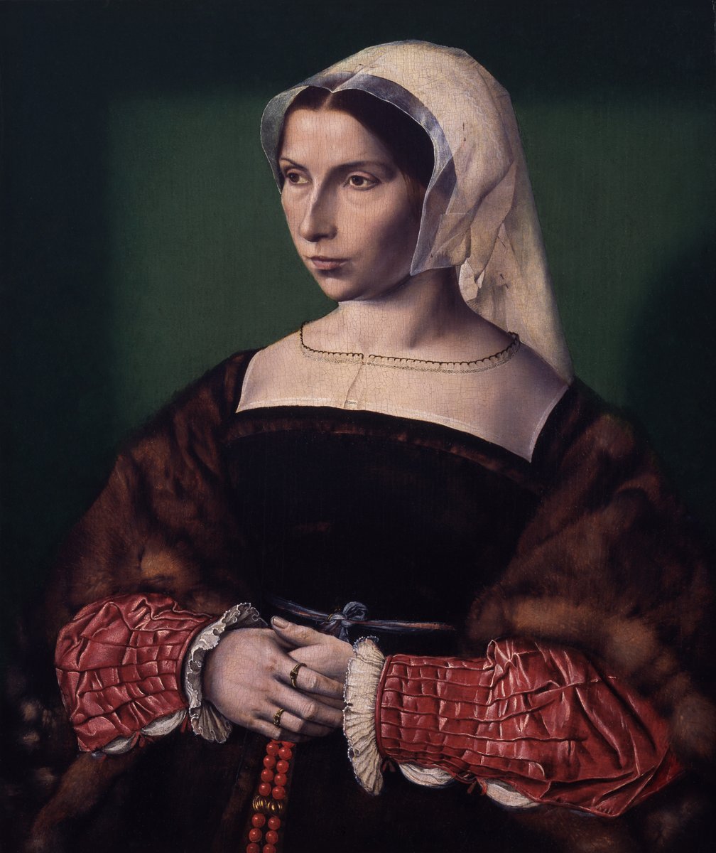 Ambrosius Benson (Netherlandish (born Italy), c.1495–c. 1550) Portrait of Lady Anne Stafford, c.1535. Lady Stafford was a lady-in-waiting to Catherine of Aragon, first wife of King Henry VIII. @StlArtMuseum #MondayArt #Tudors