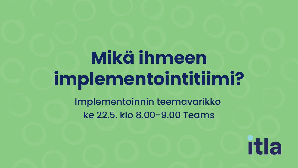 Mikä implementointitiimi oikein on ja mitä hyötyä siitä on? Miten tiimi kootaan ja keitä siihen olisi hyvä kutsua mukaan? 🤔 Näihin vastaavat Helmi Heinonen @ItlaSaatio ja Emma Salonen @helsinki teemavarikossa ke 22.5. klo 8-9 Tule mukaan 👉 kasvuntuki.fi/tapahtumat/imp…