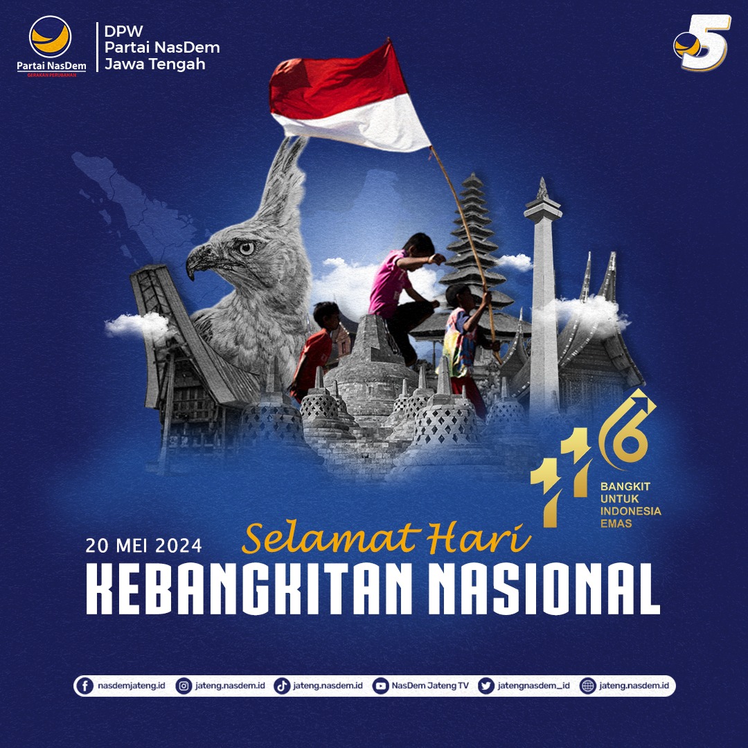 Selamat Hari Kebangkitan Nasional! Semangat perubahan untuk membangun Indonesia yang lebih maju, sejahtera, adil, dan bermartabat. Bangkit untuk Indonesia Emas. #harkitnas #kebangkitannasional #partainasdem #gerakanperubahan #nasdemjateng