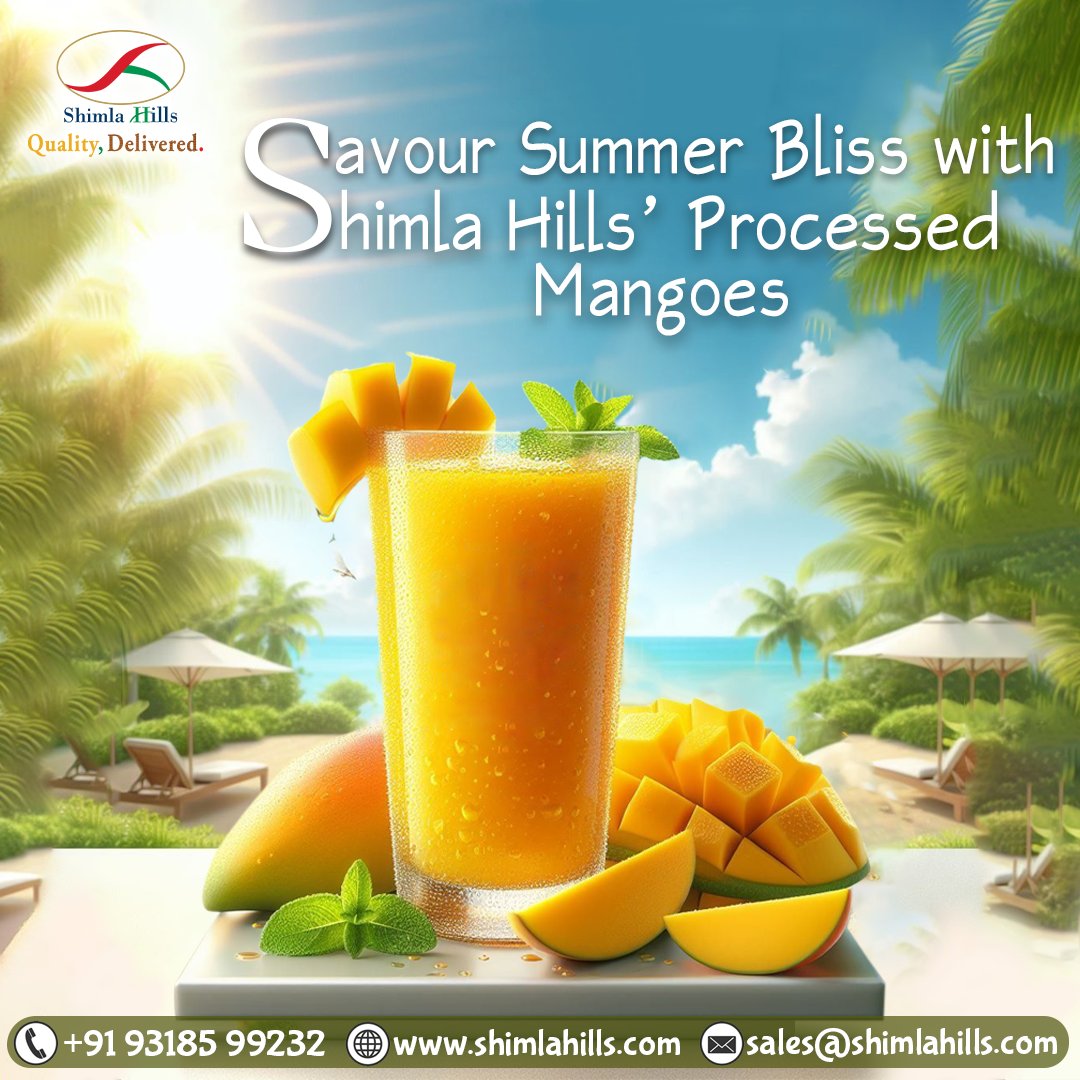 Savour the summer bliss with Shimla Hills' processed #mangoes!🥭 From luscious purees and concentrates to delightful #IQF chunks and dices, we offer a variety of mangoes including Alphonso, Totapuri, Kesar, Neelam, Raw Mango, and Raspuri. 

#ShimlaHills #ProcessedMango #summer