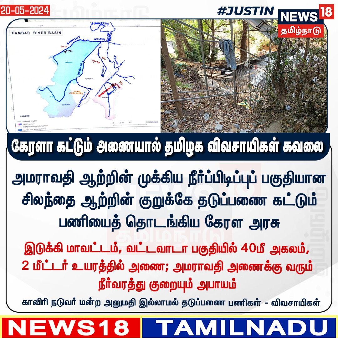 #JUSTIN கேரளா கட்டும் அணையால் தமிழக விவசாயிகள் கவலை #Kerala #Tamilnadu #AmaravathiRiver #Dam #News18tamilnadu | news18tamil.com