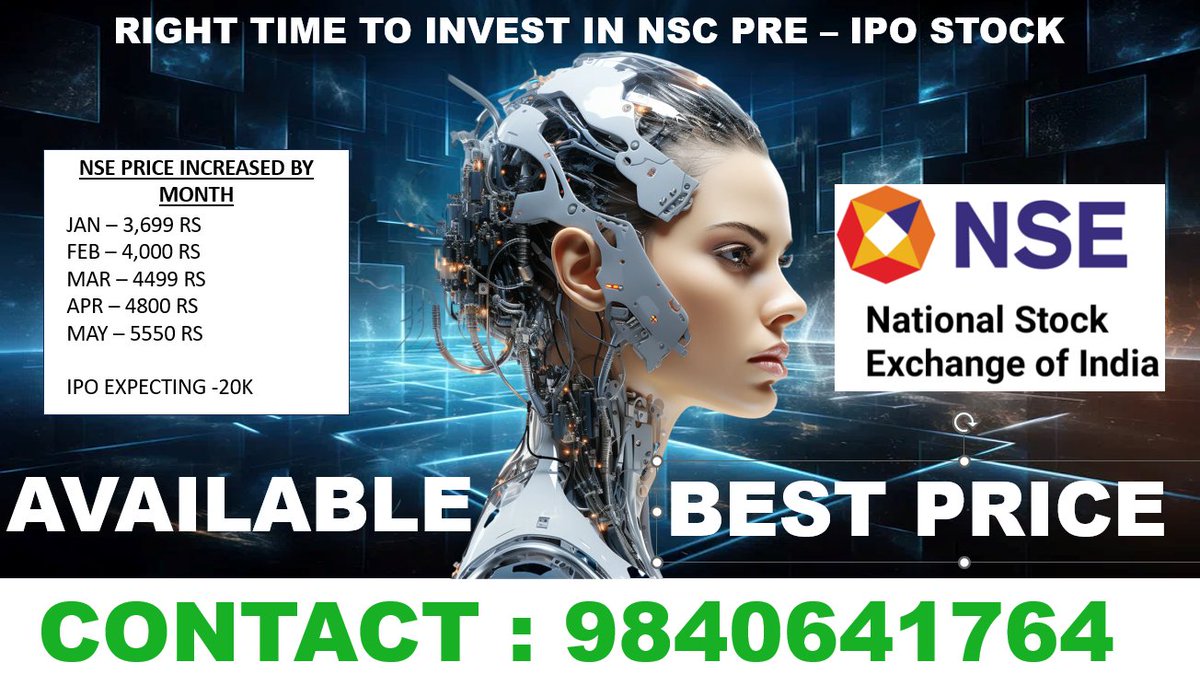 ALL PRE IPO SHARES AVAILABLE @ BEST PRICE .

DM FOR NSE ( NATIONAL STOCK EXCHANGE ) BEST PRICE .

WHATSAPP - SUBASH (9840641764 ). 

#NSE
#TATACAPITAL 
#TataMotors
#tatapower
#RNIT
#waareerenewables 
#NSE
#bsesdelhi