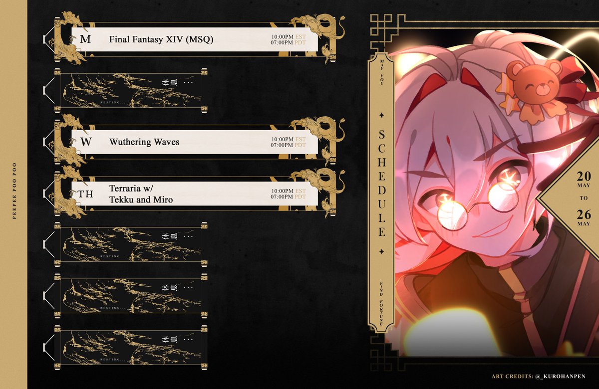 MatsuoKumagaya's tweet photo. ⛩🧸 May 20 - May 26 🧸⛩

Last minute stuff before I go on a short break! Will be gone next week but may have a surprise during it 👀👀

Live: #MatsuOnline
Art: #Rakumagaki
Meme/Clips: #KumaKusa

🎨: #linkaimane
📆: #OrihimeVT

#新人Vtuber #VtuberUprising #ENVtuber #MatsuOnline https://t.co/xXddkwnIff