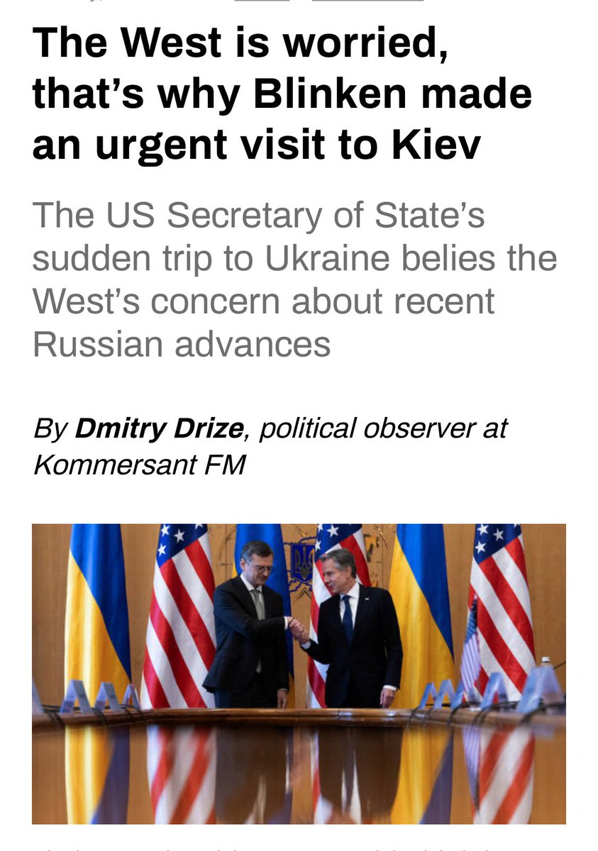 🚨Update: US Secretary of State Anthony Blinken admitted during his visit to Kiev this week that the situation in Ukraine has deteriorated. This is mainly due to the Russian offensive in Kharkov Region. He promised not to leave Ukraine without support, promising that the next