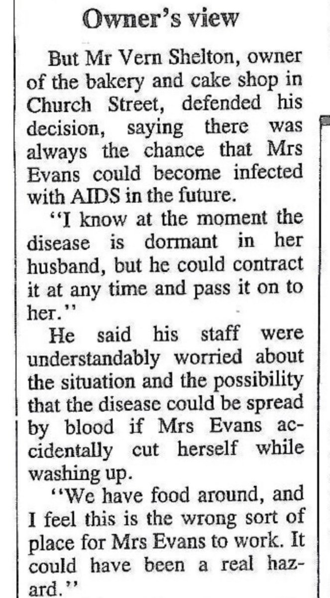Because my Dad was infected with HIV in the Infected Blood Scandal, my Mum was sacked from her job. This is what the owner told the local paper.