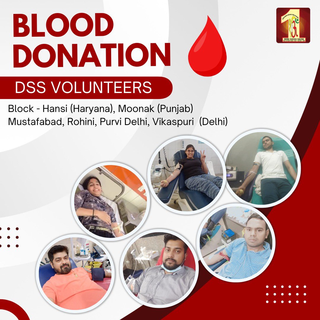 DSSNewsUpdates's tweet photo. Dera Sacha Sauda devotees, living by the profound teachings of Saint Dr. MSG Insan, are always ready to step forward and donate blood🩸for those in need. These brave volunteers embody the spirit of selfless service. Join us in making a difference—donate blood and be a part of this noble cause. #BloodDonation #DeraSachaSauda #SaintDrMSG #GurmeetRamRahim #SaintMSGInsan #SelflessService #TrueBloodPump #BloodDonors #DonateBloodSaveLives