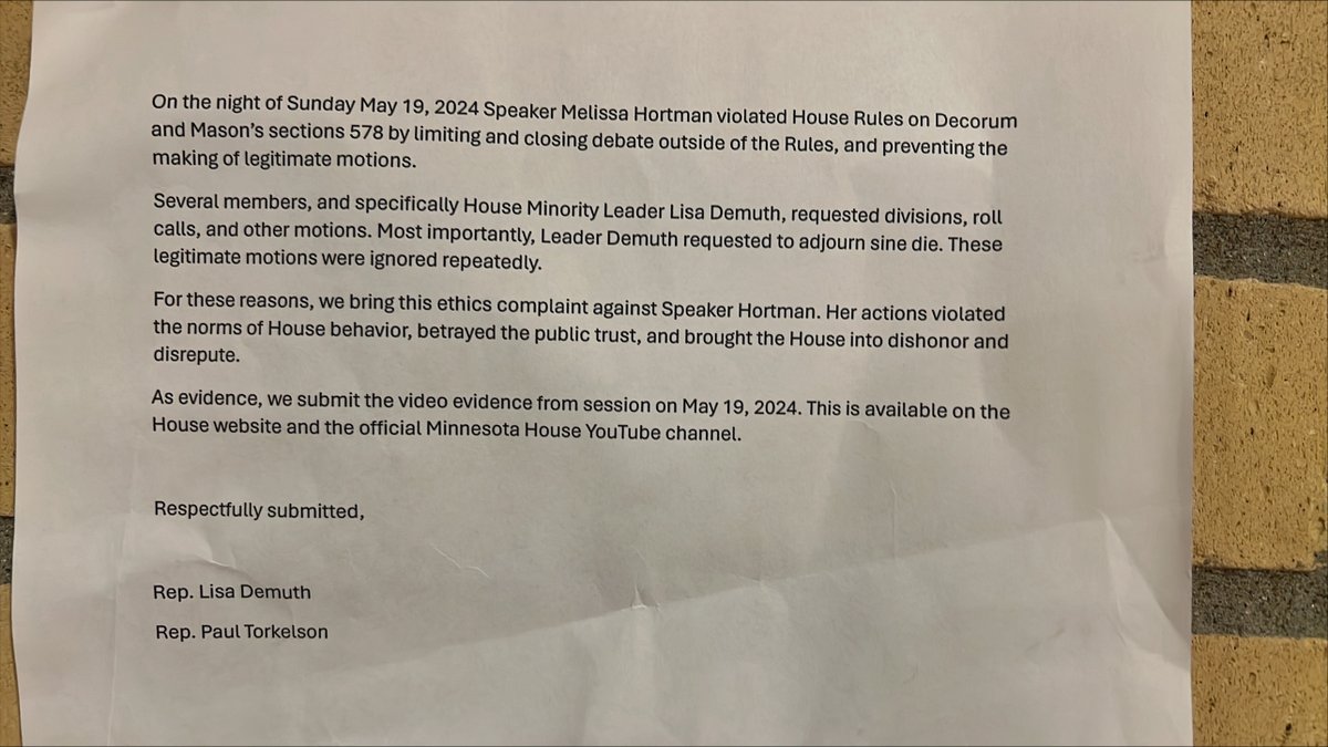 UPDATE: House Republicans have filed an ethics complaint against Speaker Hortman, saying she violated House rules by 'limiting and closing debate.'