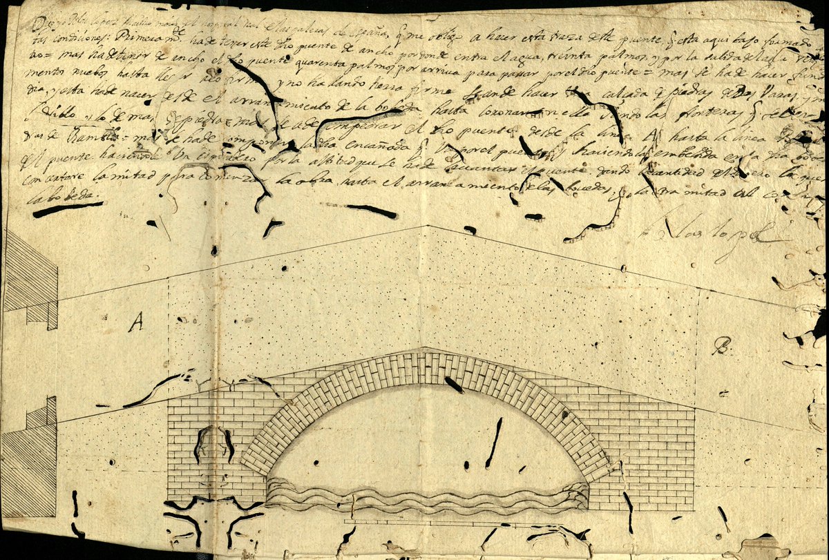 🌉Proyecto para construir un puente en la Puerta de Murcia, sobre la rambla de Santa Florentina (el canal que conectaba el estero con el mar), en 1670. La obra estuvo dirigida por Nicolás Pérez, 'maestro mayor del Hospital de las Galeras de España'. - Signatura:CH02272-00001.