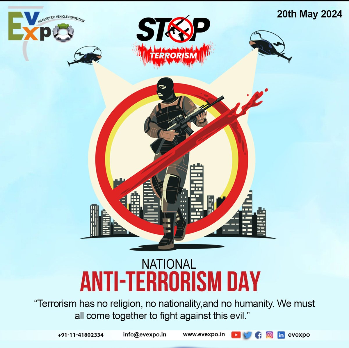 On National Anti-Terrorism Day, EVEXPO stands in solidarity with the nation, reaffirming our commitment to peace and security. #NationalAntiTerrorismDay #EVExpo #awareness #solidarity #againtsterror #peace #security #tributetoarmedforce #bravery #safefuture