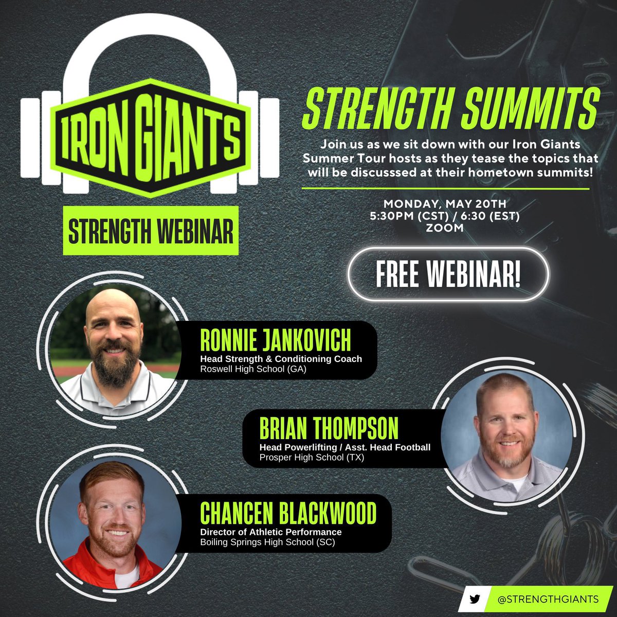 🚨TOMORROW!🚨 We’ve got a FREE Strength Webinar coming your way tomorrow night! Join us to hear the 3 awesome hosts of the upcoming Iron Giants Strength Summits talking shop and teasing topics that will be discussed at the summits. 🔥 🔗Register here: rackperformance.zoom.us/webinar/regist…