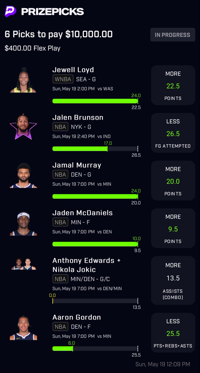 BANGTRAIN's tweet photo. If this slip hits for $10,000 I will give away $50 to 2 people who like and RT this🔥

Need 6 assists between Jokic and Ant
Need Gordon to stay under🤞

Must be following to qualify!

Also, be sure to subscribe to my patreon for access to all of my slips, link in bio.

Check out PrizePicks - Daily Fantasy Made Easy. Use my personal link to get a 100% deposit match up to $100.
https://t.co/kJ7V6B0u4B

#ParlayPlay #UFC #PrizePicks #PGA
#GamblingTwitter #Trending #TrendingNow #prizpicksmillions #NFL #nhl
#WNBATwitter #MLB #sportsbettingtwitter #prizepicksmlb
#NBA § #nbaplayoffs i #WNBA Y
#LinkInBio #dgfantasy #sportsbettingtwitter #dwighthoward #sexyredd #GamblingTwitter
#CBB #BaneSquad #sports #sportsbettingadvice #Popular #Sleeper #PrizePicksMillions #MMA #UFC #WWE
#GamblingX #codmw3 #USA #NCAA
#Trump
#Underdog #draftkings • #BetMGM #lebronjames #hollywoodunlocked #sportsconsultant #TikTok #SleeperPicks #NoDiddy #Biden #Trump #sexyredd