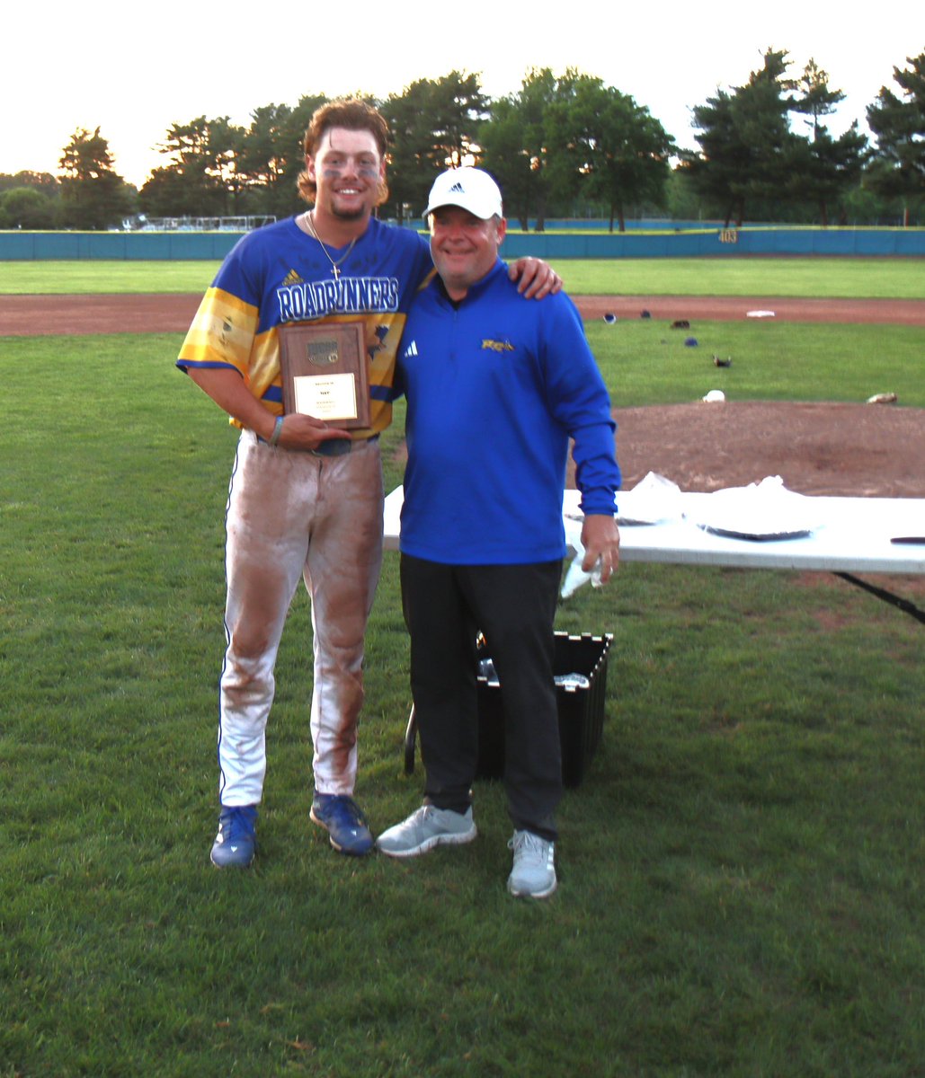 The No. 1 nationally ranked Roadrunners have punched their ticket to the NJCAA Division III Baseball World Series thanks to their 15-2 win over Northampton Sunday in Game 2 of the North Atlantic District / Region 19 Championship round.
Tourney MVP was Max D'Alessandro. Congrats!