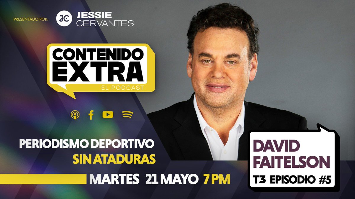 Este martes, no te puedes perder a @DavidFaitelson_ en #ContenidoExtra. 🎙️ Nos habla sobre sus pasiones, sus polémicas, el futuro del periodismo deportivo y más… 7 PM, por Facebook, YouTube, Spotify, Apple Podcast…