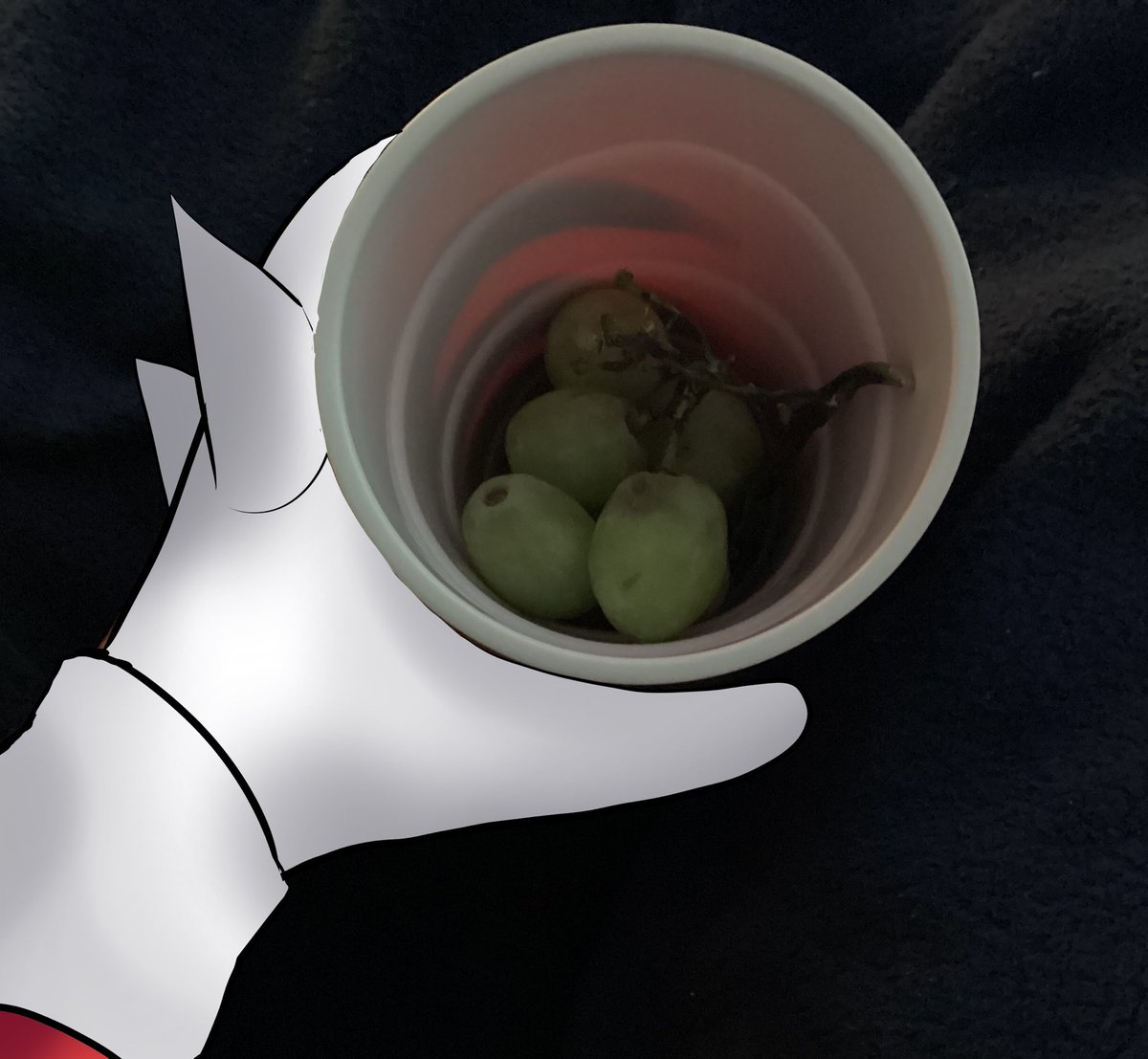 Sonic greeted me with a cup of grapes 

I do not no why he chose a cup, but i accepted his gift with generosity